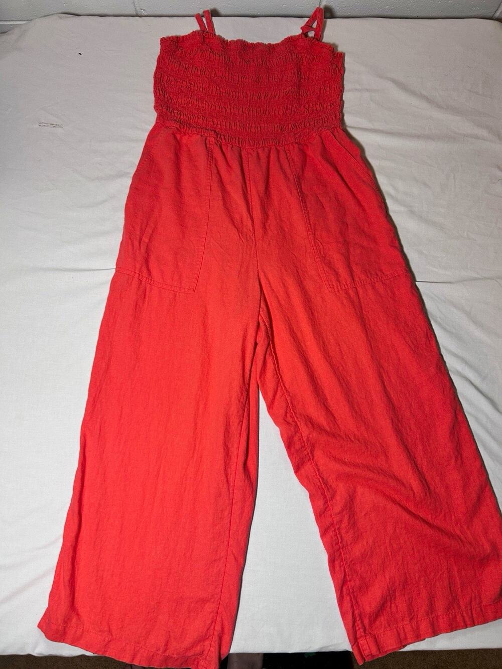 Universal Thread Coral Smocked Wide-Leg Sleeveless Linen/Rayon Jumpsuit M